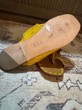 Tory Burch Yellow Leather Braided Slide Mules